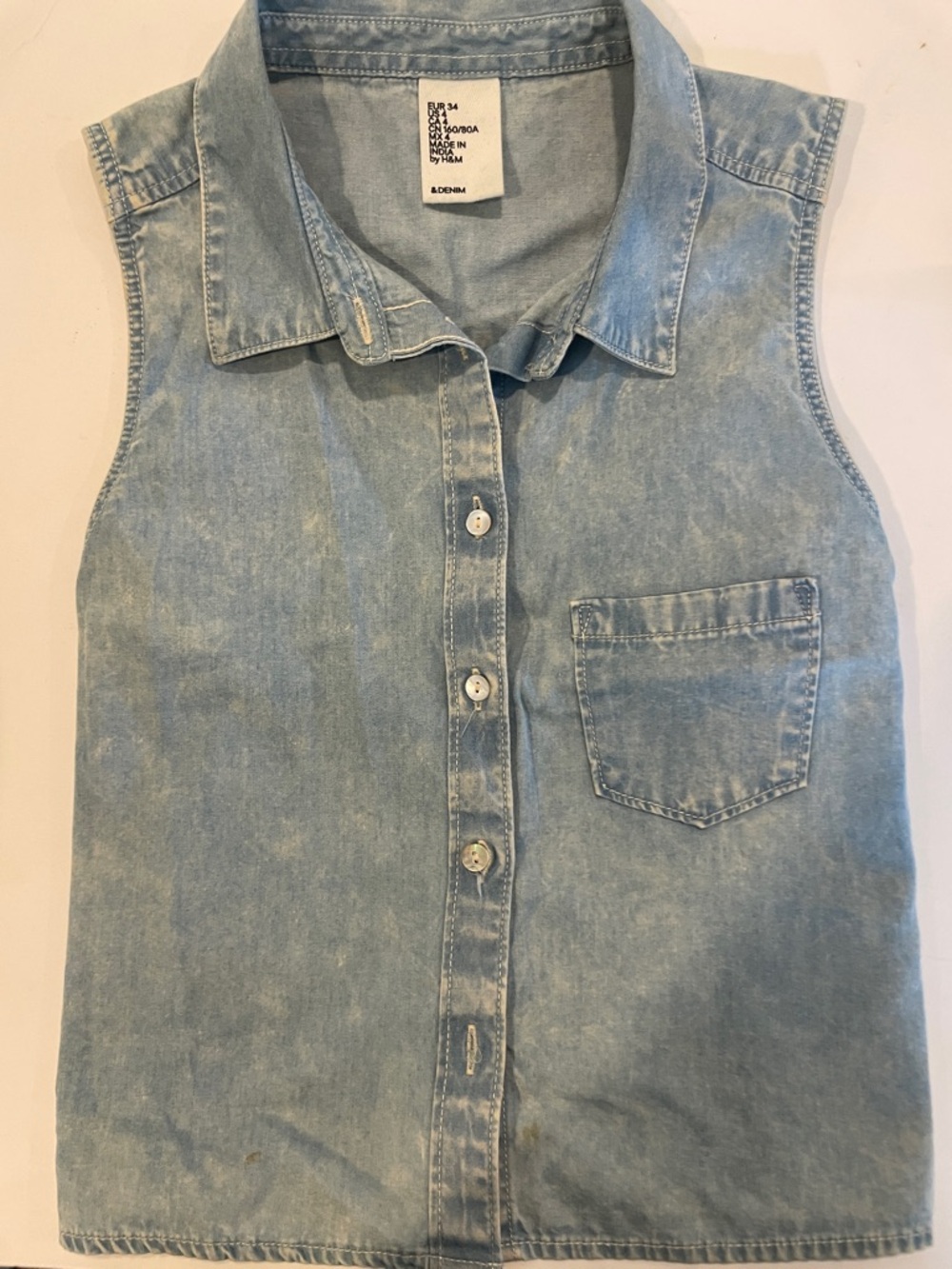 H&M Light Blue Denim Sleeveless Button-Down Shirt